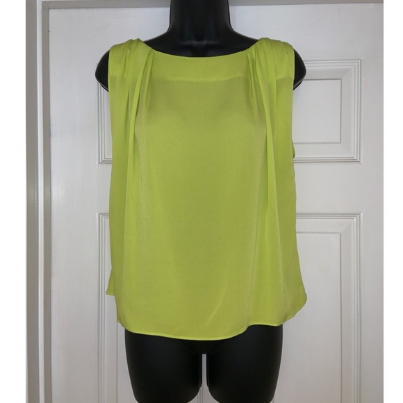 Alice & Olivia Silk Bateau Neckline Blouse in Neon Green - Picture 5 of 11